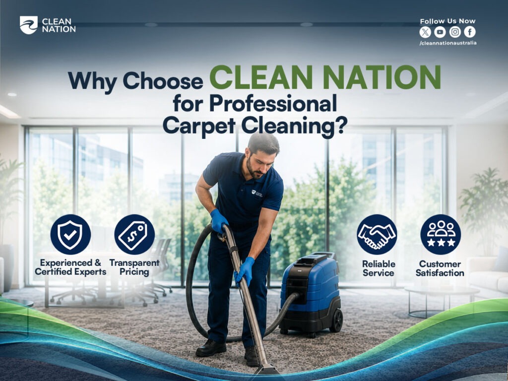 Professional carpet cleaning technician using advanced extraction equipment in a modern office, highlighting the Top 5 Benefits of Hiring a Professional Carpet Cleaning Company with experienced experts, transparent pricing, reliable service, and high customer satisfaction.