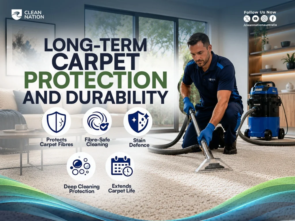 Wondering What Results Can You Expect From the Best Carpet Cleaning Service? This image shows a professional technician deep cleaning a carpet to protect carpet fibres, improve durability, prevent stains, and help extend the carpet's lifespan