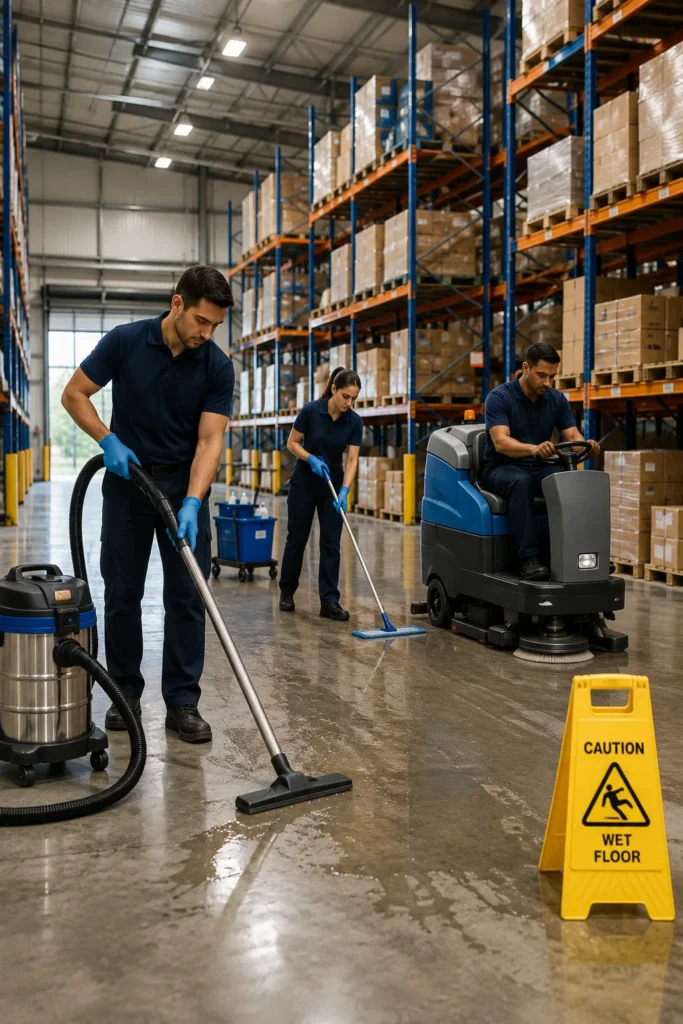 Our Proven Warehouse Cleaning Method for maintaining a safe, clean, and hygienic workspace with professional cleaning services.