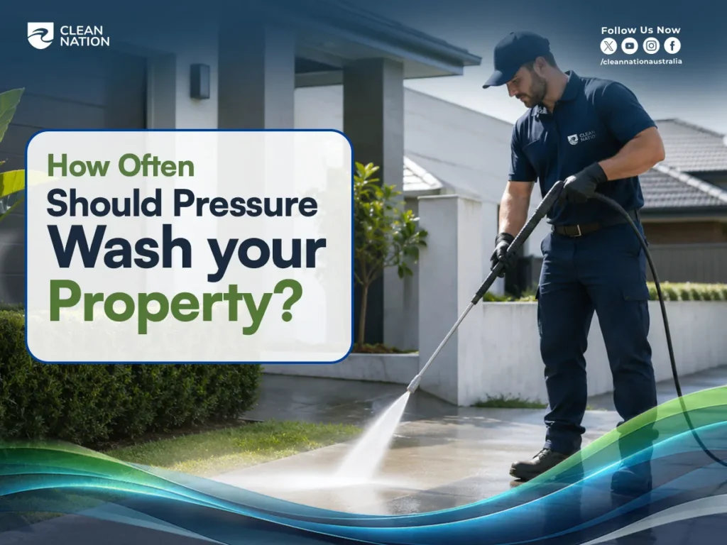 Professional pressure washing service cleaning a residential property driveway to remove dirt and outdoor buildup.
