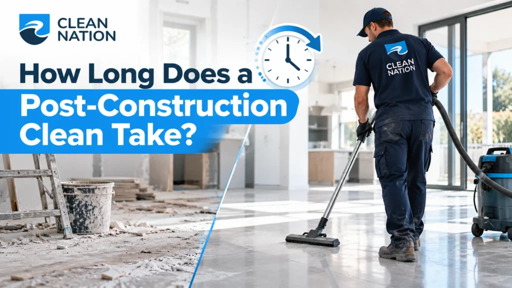 How long a post-construction clean takes based on project size, construction dust and cleaning requirements