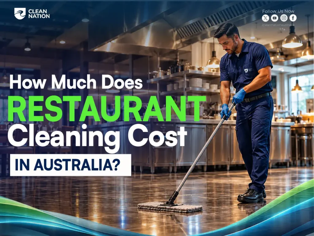 Clean Nation cleaner mopping a polished restaurant floor, showing how much restaurant cleaning costs in Australia